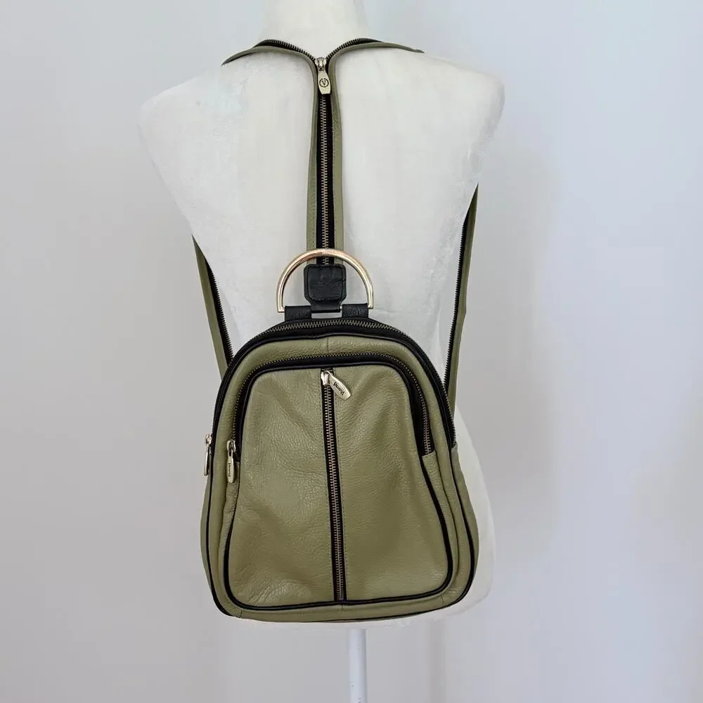 Valentina Women's Pebbled Leather Mini Backpack Green y2k
